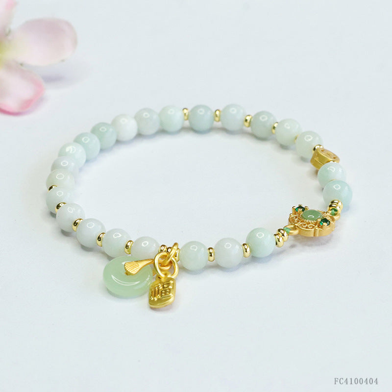 Burmese Grade A Jadeite Jade Beaded Bracelet with Auspicious Charms
