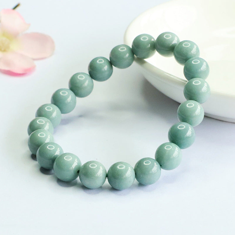 Blue Water Jadeite Jade Light Round Bead Bracelet