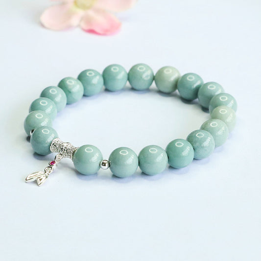 Blue Water Jadeite Jade Bamboo Motif Beaded Bracelet