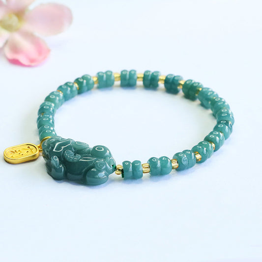 Blue Water Jadeite Jade Pi Xiu Abacus Bead Bracelet with Wealth Charm