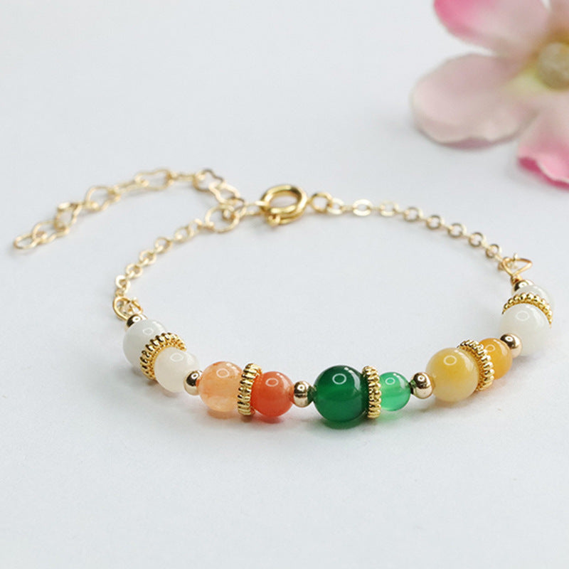 Jadeite Jade & Chrysoprase Beaded Bracelet with Gold-tone Accents