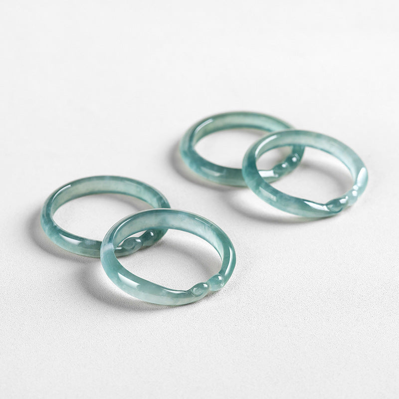 Grade A Ice-Type Blue Water Jadeite Jade Ruyi Ring