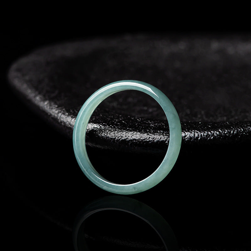 Grade A Old Mine Ice-Type Blue Water Jadeite Jade Solid Rounded Band Ring
