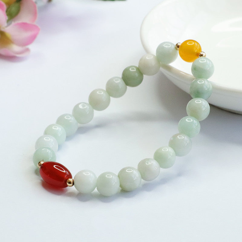 Grade A Jadeite Jade and Agate Multi-Gemstone Beaded Bracelet