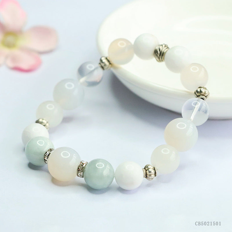 Natural Five Elements "Metal" Multi-Gemstone Beaded Bracelet with Jadeite Jade and Agate