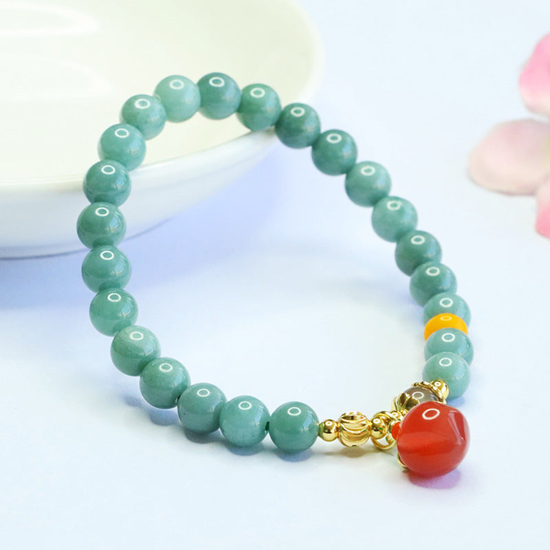 Blue Water Jadeite Jade and Sanyuan Agate Peach Beaded Bracelet