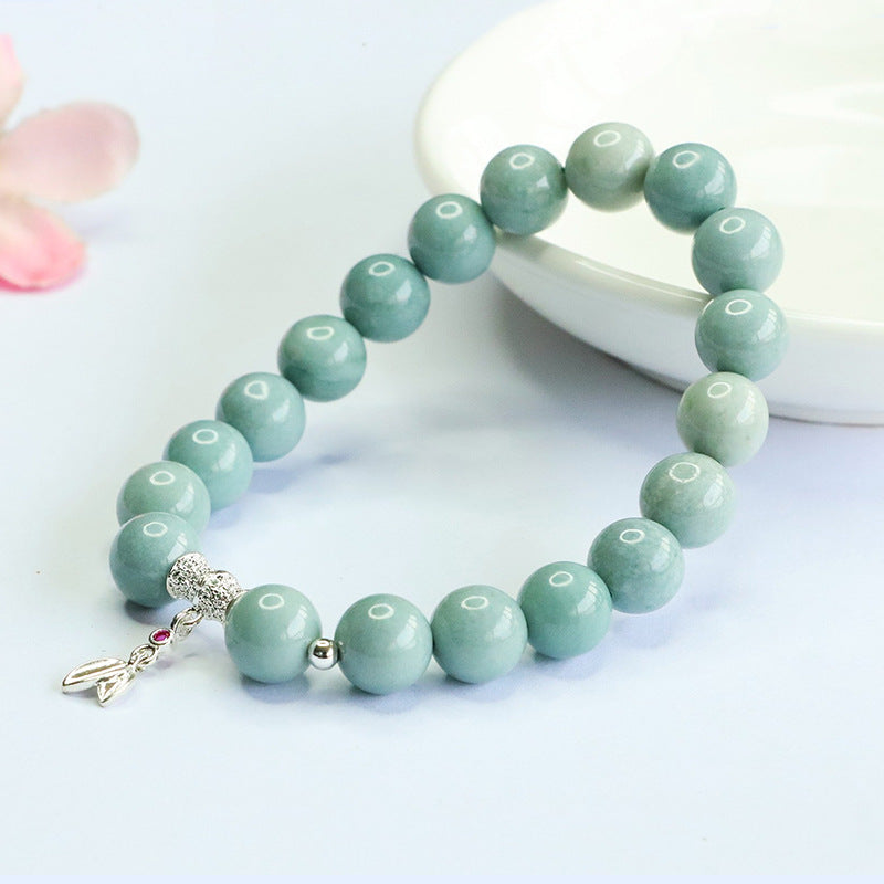 Blue Water Jadeite Jade Bamboo Motif Beaded Bracelet