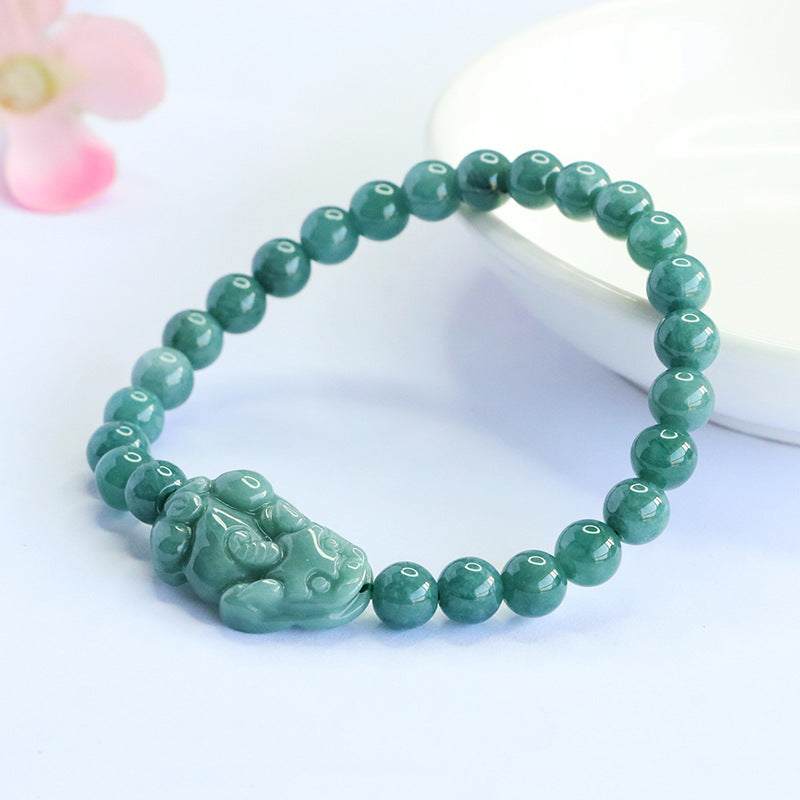 Blue Water Jadeite Jade Pi Xiu Beaded Bracelet