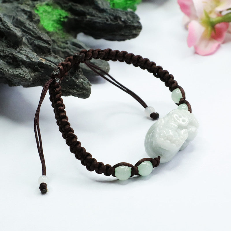 Burmese Grade A Jadeite Pi Xiu Woven Cord Bracelet