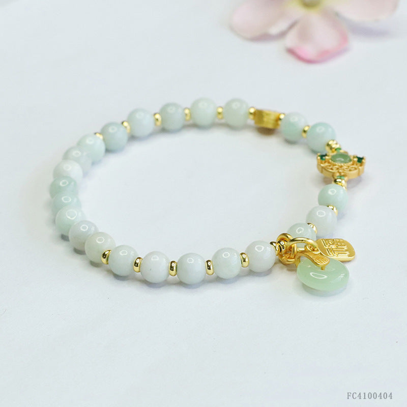 Burmese Grade A Jadeite Jade Beaded Bracelet with Auspicious Charms