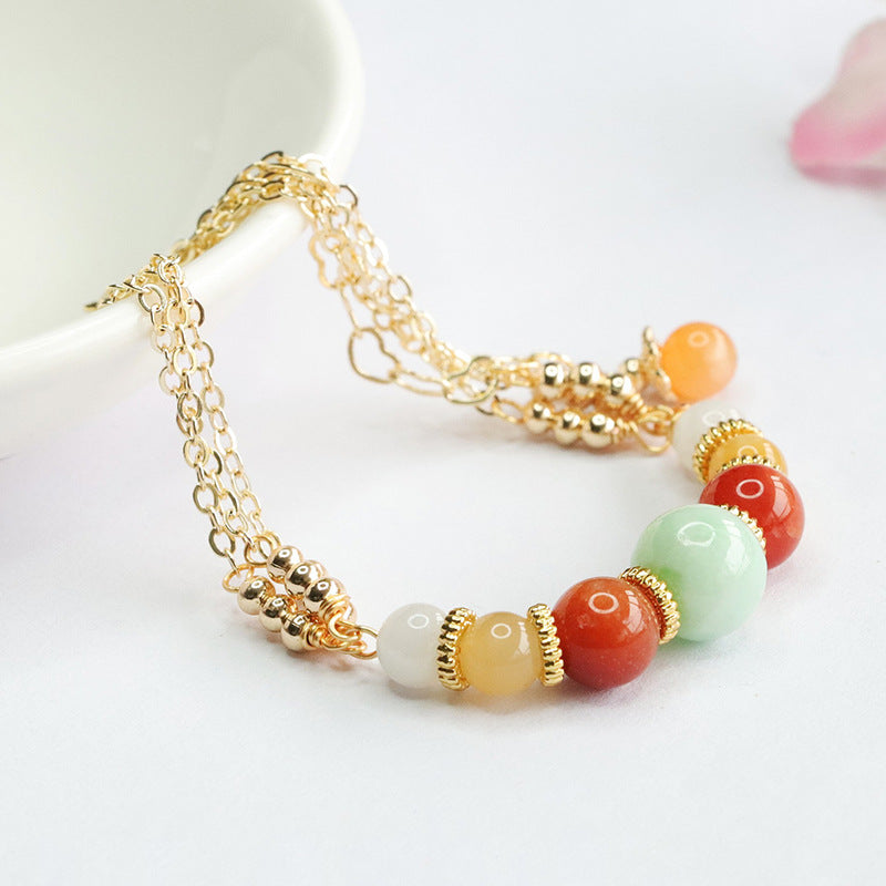 Jadeite Jade & Multi-Gemstone Layered Bracelet with Gold-tone Accents
