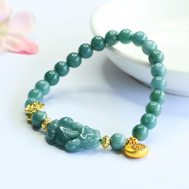Blue Water Jadeite Jade Pixiu Beaded Bracelet