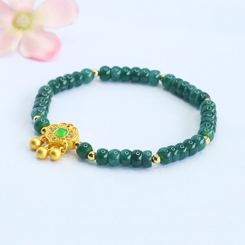 Blue Water Jadeite Jade Abacus Bead Bracelet with Ruyi Lock Pendant
