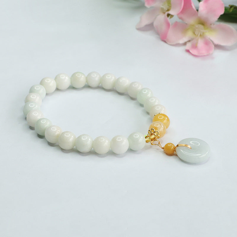 Grade A Jadeite Jade Beaded Bracelet with Peace Buckle Pendant