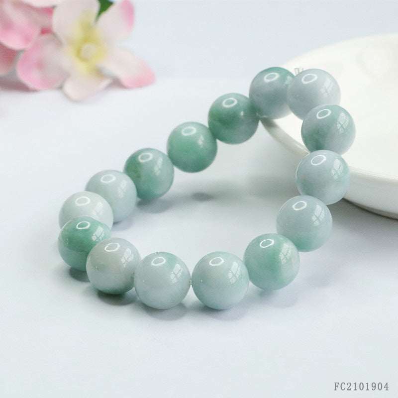 Burmese Grade A Jadeite Jade Beaded Bracelet with Floating Green Accents