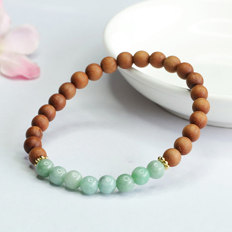 Jadeite Jade and Sandalwood Beaded Bracelet