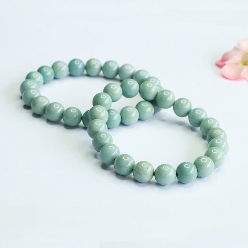 Blue Water Jadeite Jade Light Round Bead Bracelet