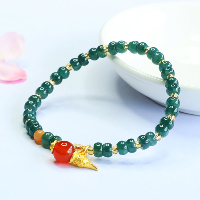Blue Water Jadeite Jade Abacus Bead Bracelet with Gourd Pendant