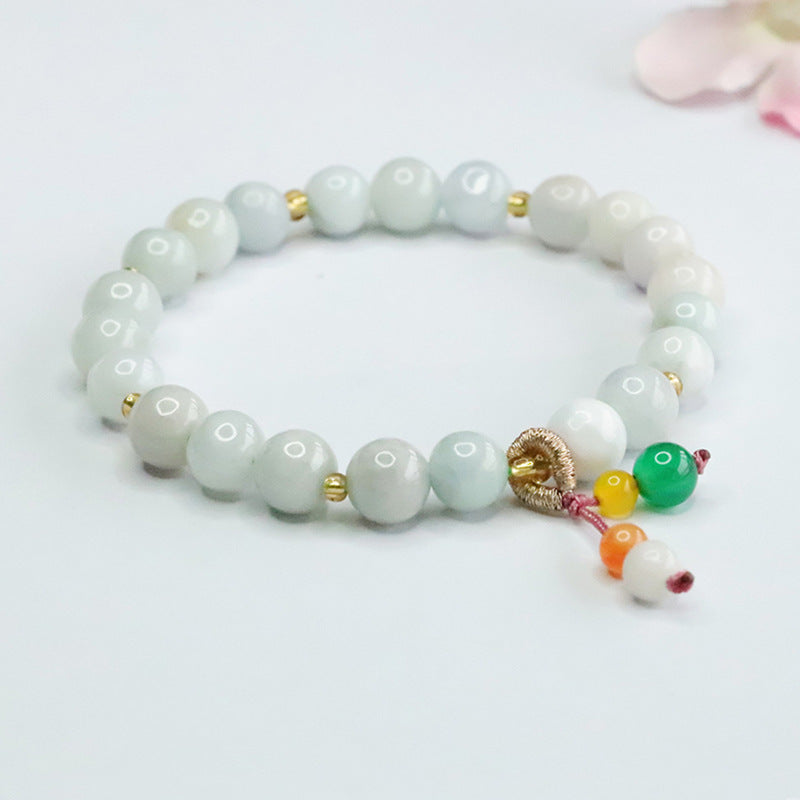 Light Green Jadeite Jade Stretch Bracelet with Gold-tone Accents