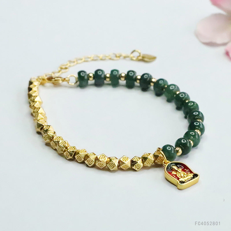 Blue Water Jadeite Jade and Gold-Tone Asymmetric Beaded Bracelet