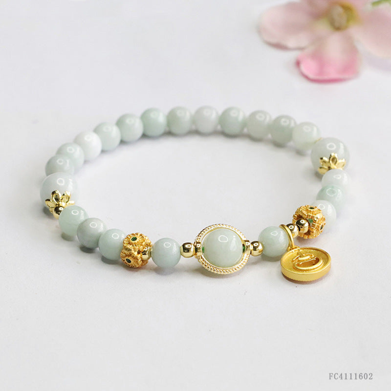 Burmese Grade A Jadeite Beaded Bracelet with Pendant