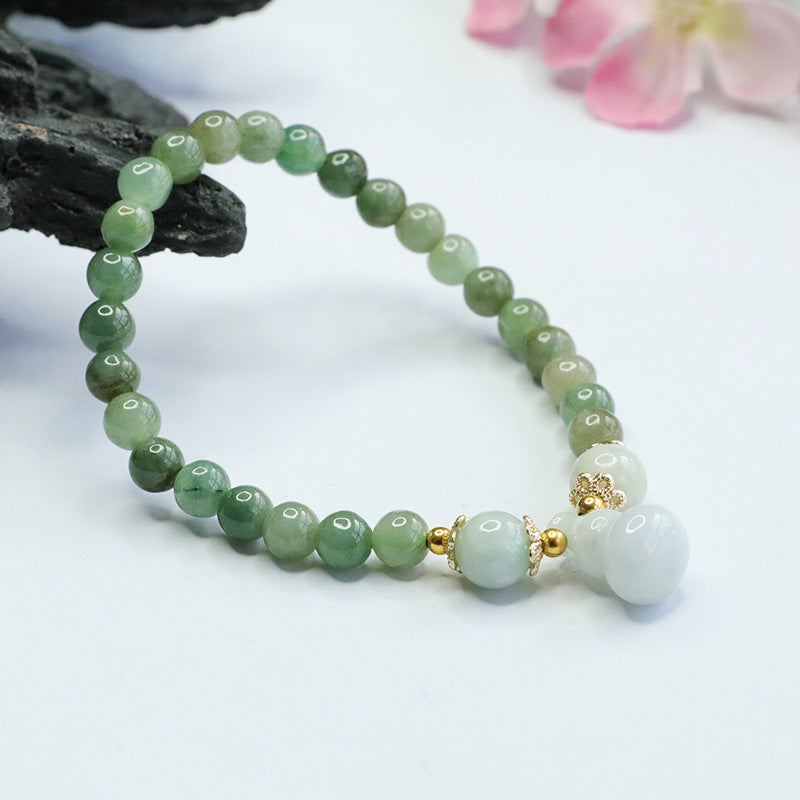 Grade A Jadeite Jade Youqing Beaded Bracelet with Gourd Pendant