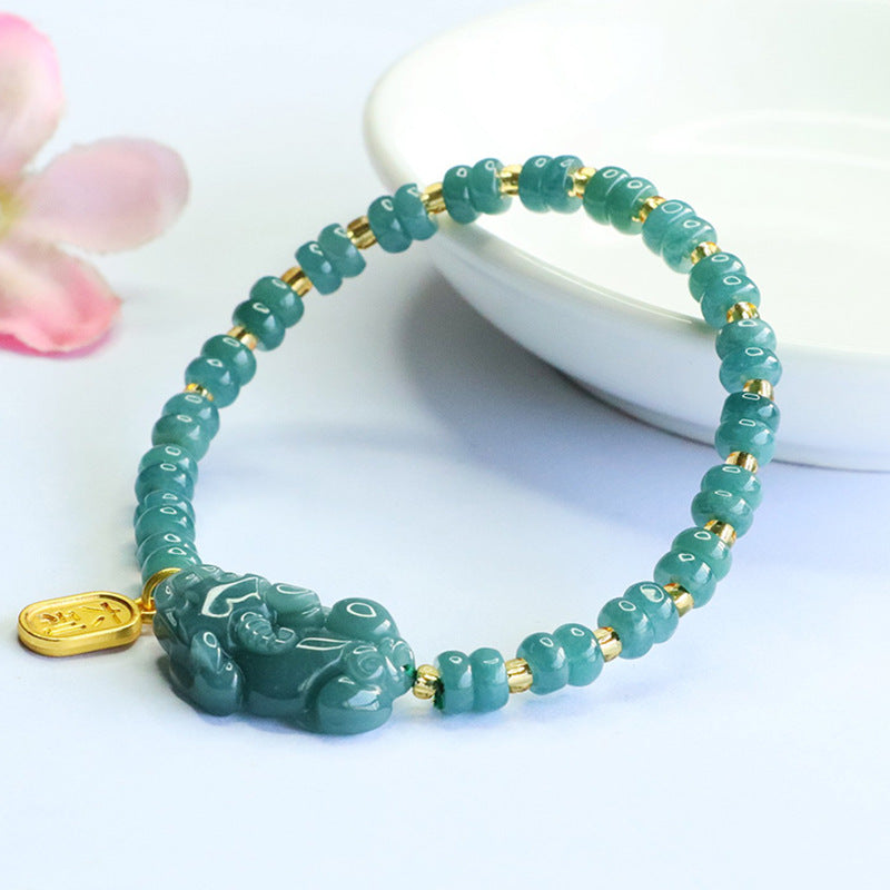 Blue Water Jadeite Jade Pi Xiu Abacus Bead Bracelet with Wealth Charm