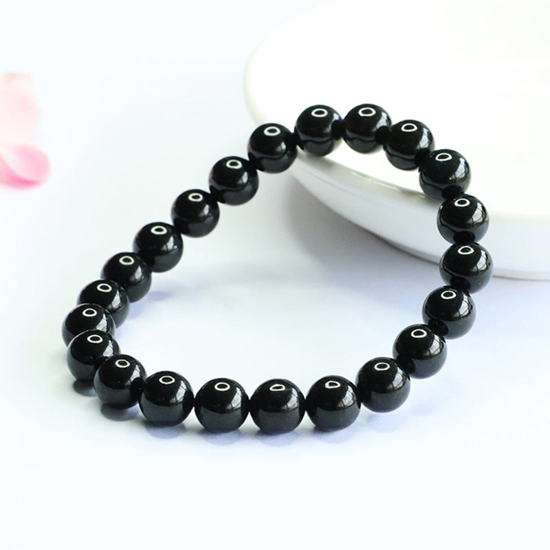 Burmese Grade A Jadeite Jade Mo Cui (Black Jade) Beaded Bracelet