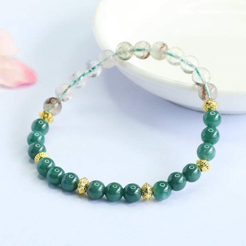 Blue Water Jadeite Jade and Green Phantom Quartz Beaded Bracelet