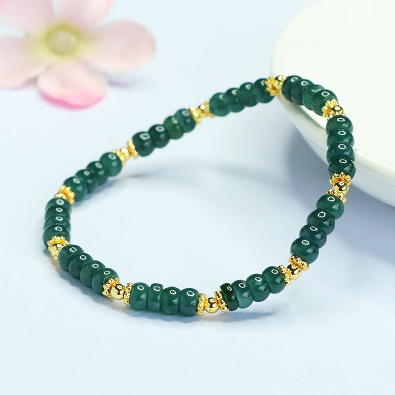 Blue Water Jadeite Jade Abacus Bead Bracelet with Gold-Tone Hardware