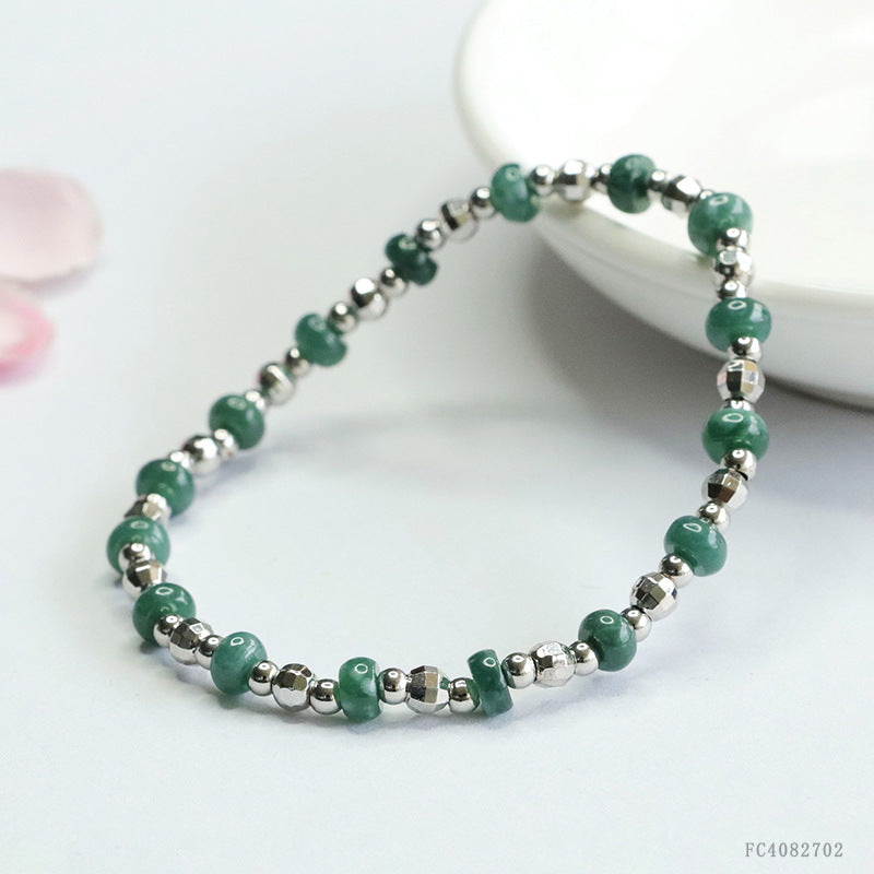 Blue Water Jadeite Abacus Bead Bracelet with Silver-Tone Hardware