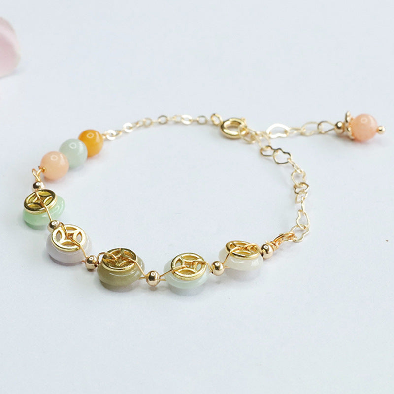 Burmese Grade A Jadeite Jade Pi Kuai (Safety Buckle) Coin Charm Bracelet