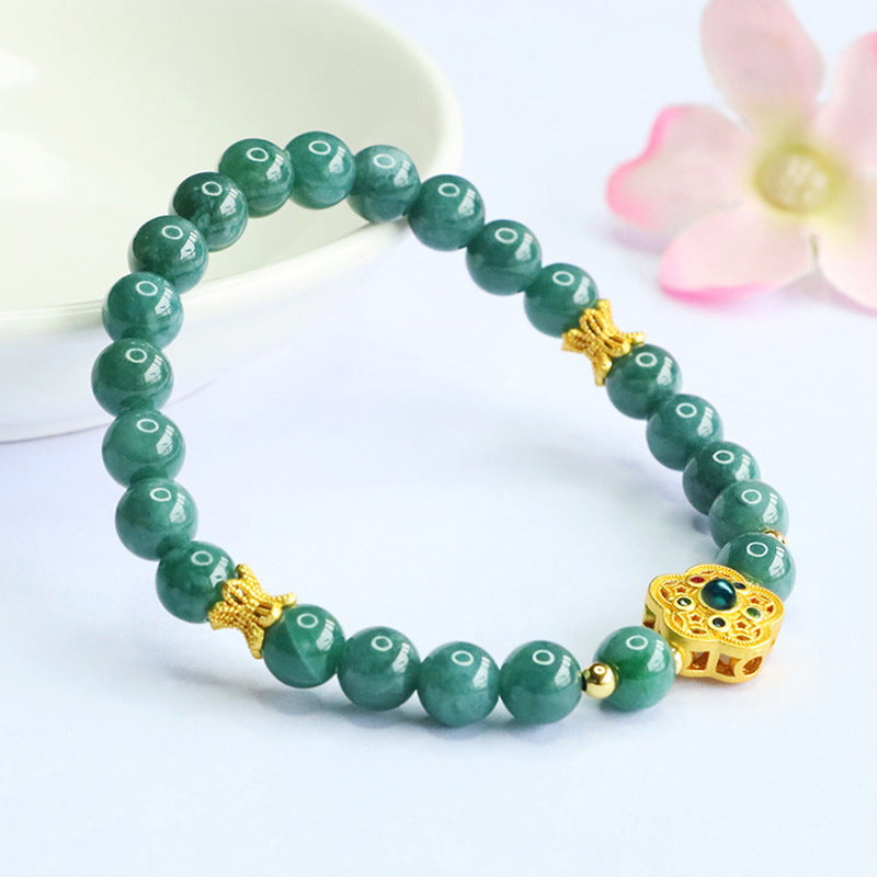 Blue Water Jadeite Jade Five-Leaf Flower Beaded Bracelet