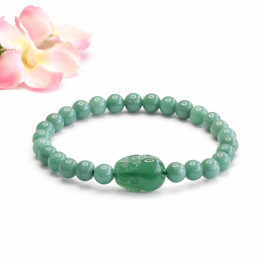 Blue Water Jadeite Jade Pixiu Beaded Bracelet