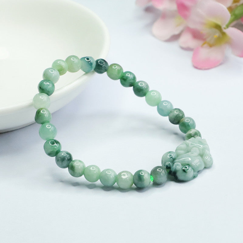 Grade A Jadeite Jade Piao Hua Pixiu Beaded Bracelet