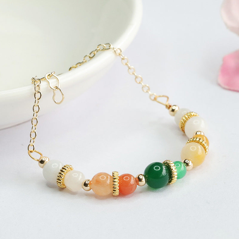 Jadeite Jade & Chrysoprase Beaded Bracelet with Gold-tone Accents
