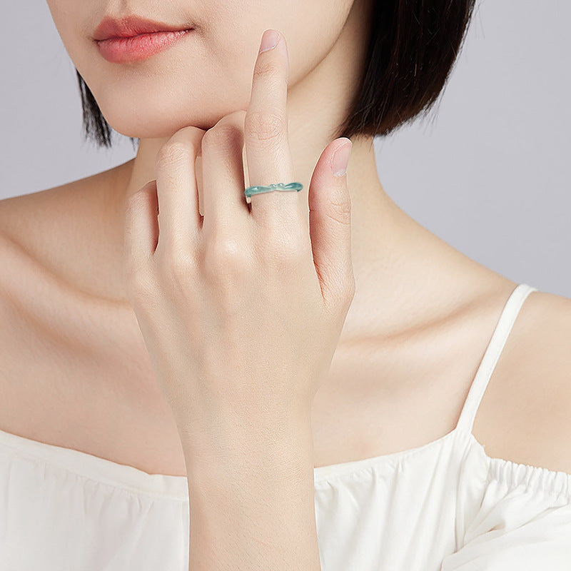 Grade A Ice-Type Blue Water Jadeite Jade Ruyi Ring