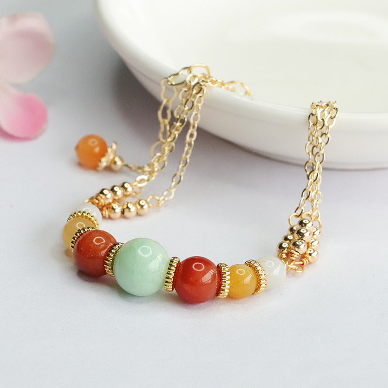 Jadeite Jade & Multi-Gemstone Layered Bracelet with Gold-tone Accents