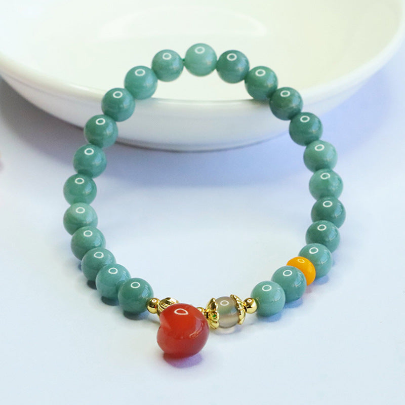 Blue Water Jadeite Jade and Sanyuan Agate Peach Beaded Bracelet