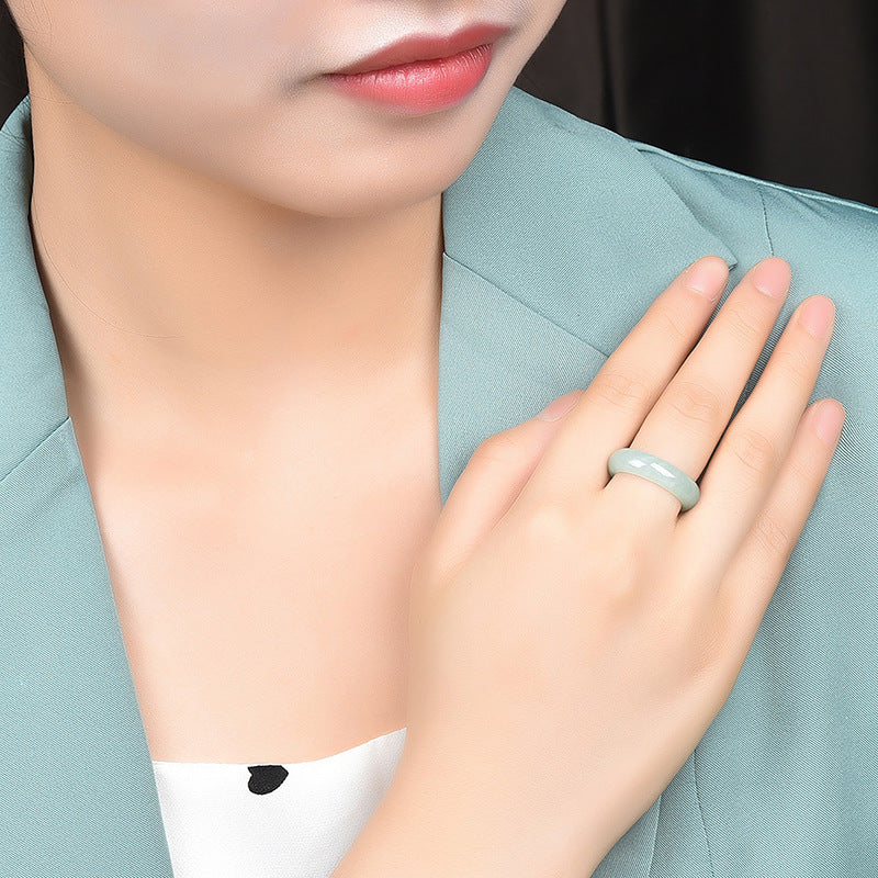 Grade A Lustrous White Burmese Jadeite Jade Solid Rounded Band Ring