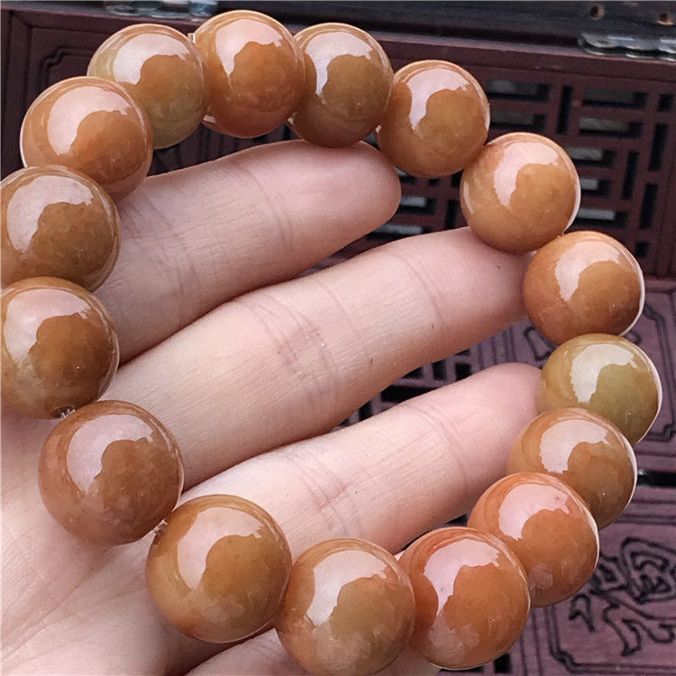 Burmese Grade A Red and Yellow Jadeite Jade Beaded Bracelet