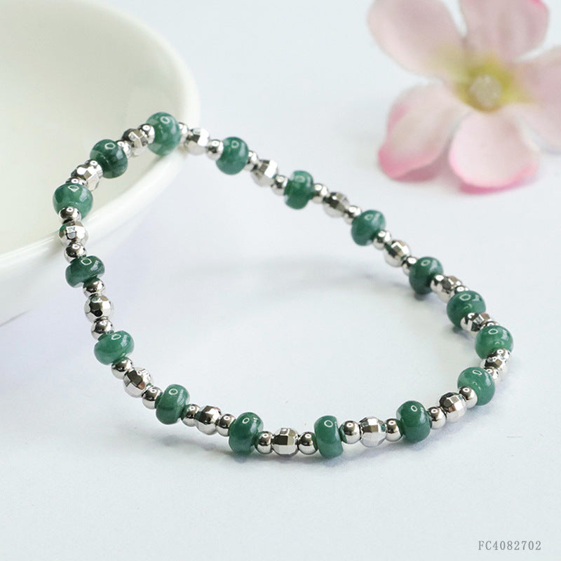 Blue Water Jadeite Abacus Bead Bracelet with Silver-Tone Hardware