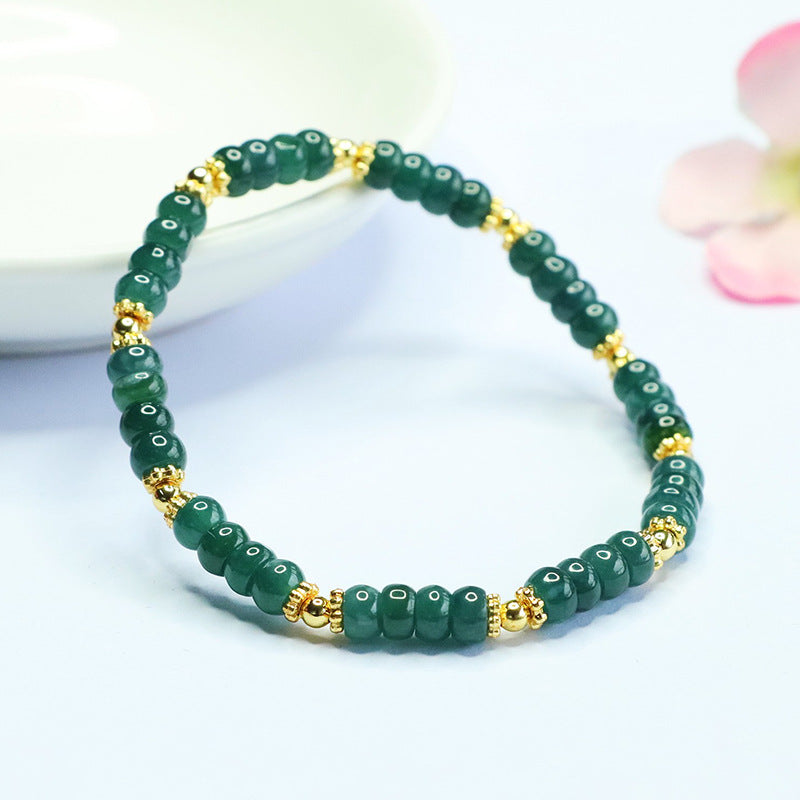Blue Water Jadeite Jade Abacus Bead Bracelet with Gold-Tone Hardware