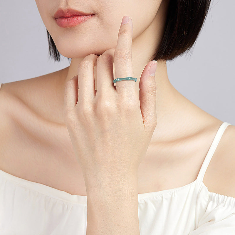Grade A Ice-Type Blue Water Jadeite Jade Bamboo Design Solid Band Ring