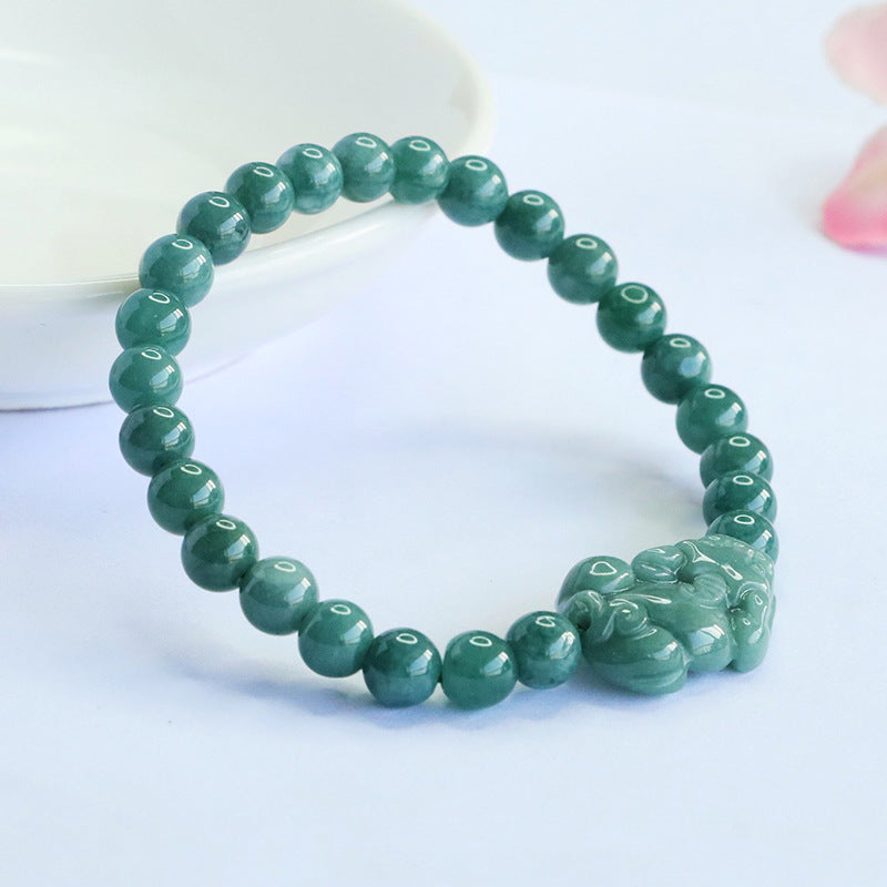 Blue Water Jadeite Jade Pi Xiu Beaded Bracelet