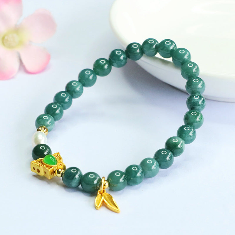 Blue Water Jadeite Jade and Pearl Butterfly Beaded Bracelet