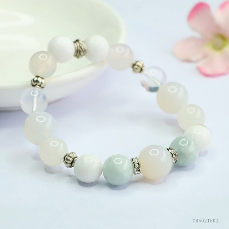 Natural Five Elements "Metal" Multi-Gemstone Beaded Bracelet with Jadeite Jade and Agate