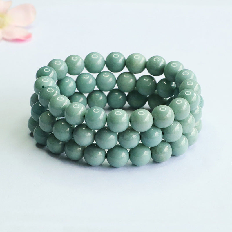 Blue Water Jadeite Jade Light Round Bead Bracelet