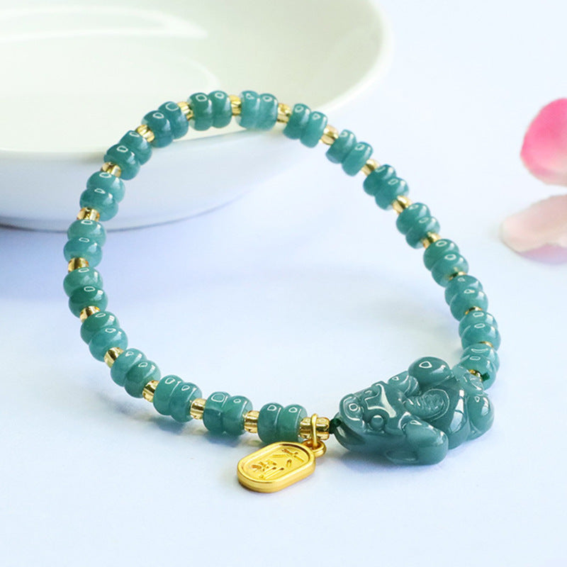 Blue Water Jadeite Jade Pi Xiu Abacus Bead Bracelet with Wealth Charm