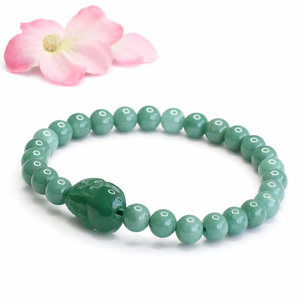 Blue Water Jadeite Jade Pixiu Beaded Bracelet